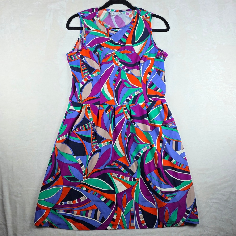 Jude Connally Fit & Flare Dress Womens Medium Multicolor Abstract Geometric Mod